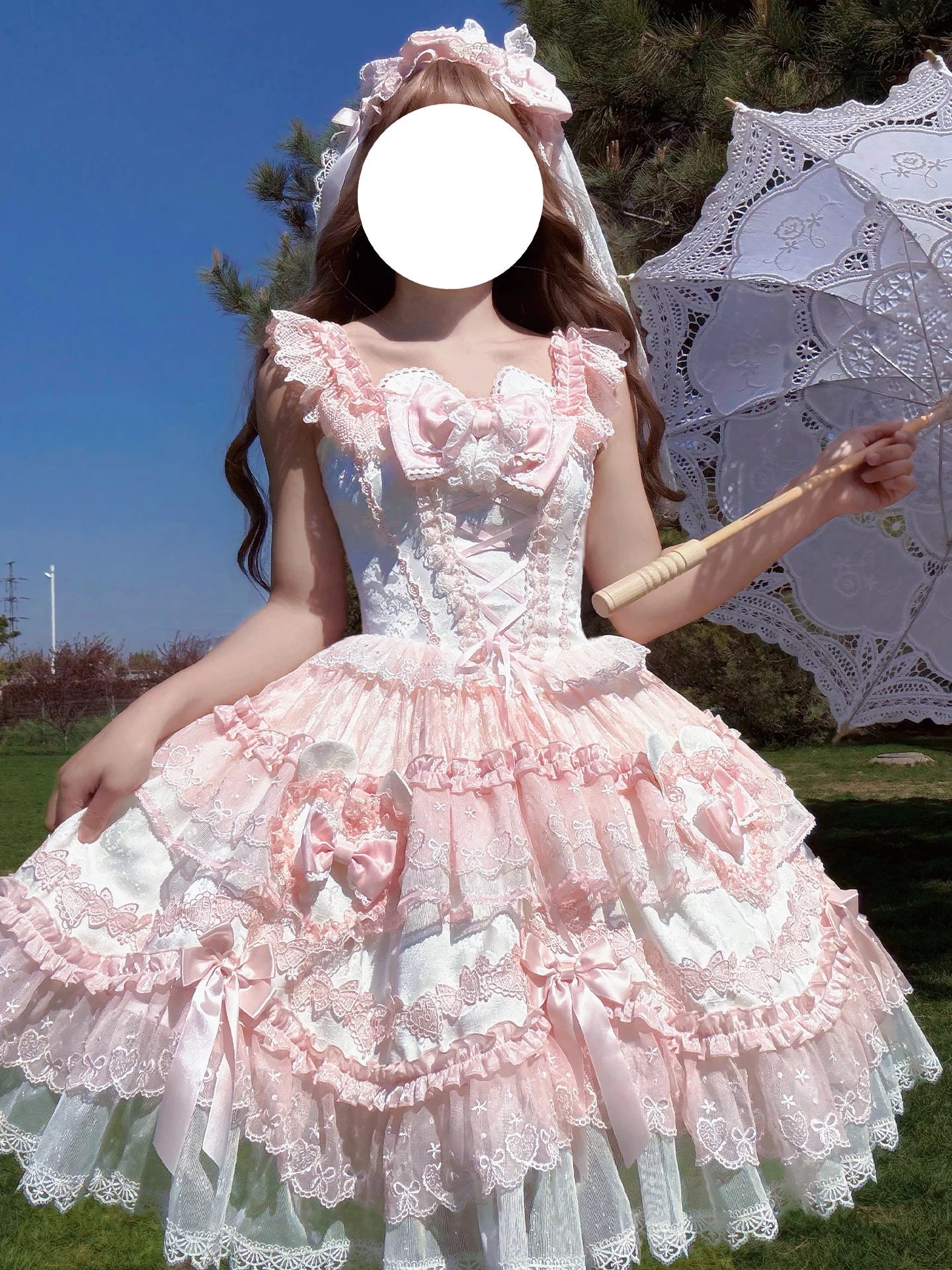 Heart Bear - Sweet Lolita Jacquard JSK Dress, Layered Lace