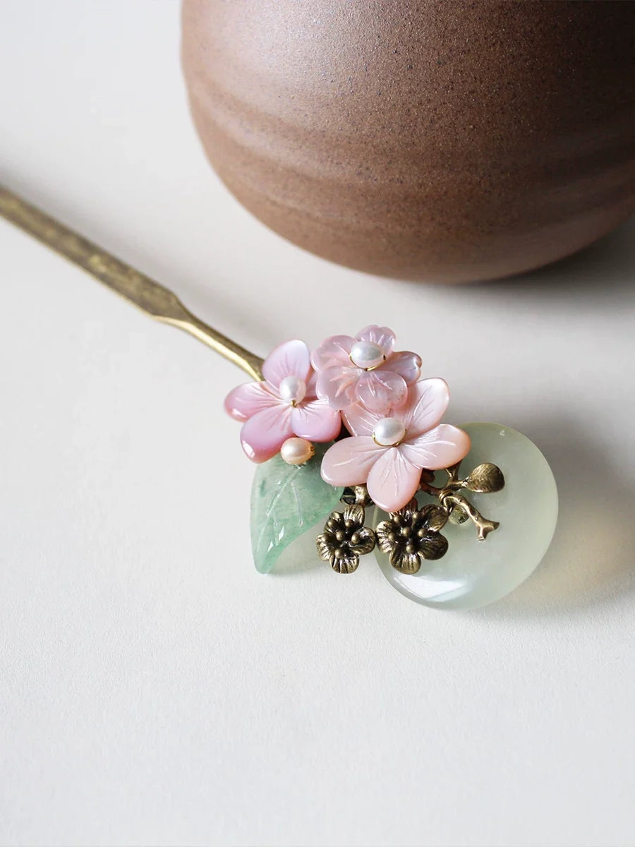 Jade and Flowers Hair Stick | Hanfu Hair Accessory