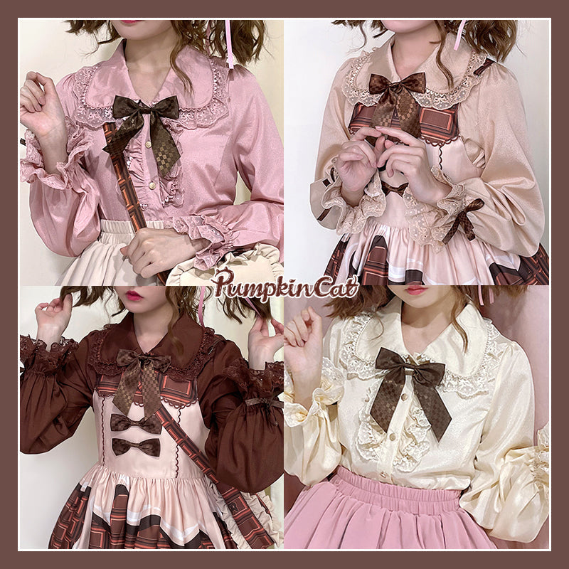 Chocolate Heart - Sweet Lolita Long Sleeve Blouse Multicolors