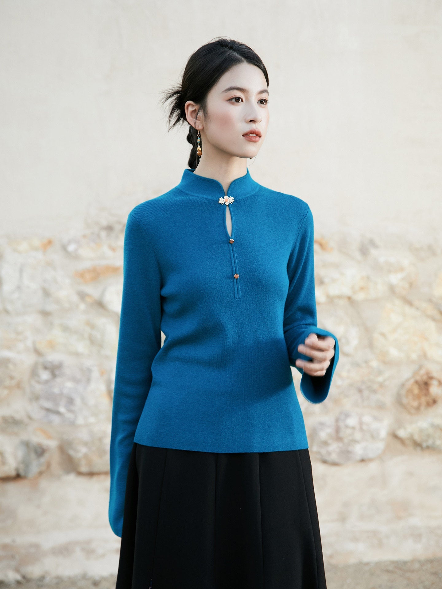 New Chinese Style Cashmere Blend Knitted Sweater - Shiyu 莳予