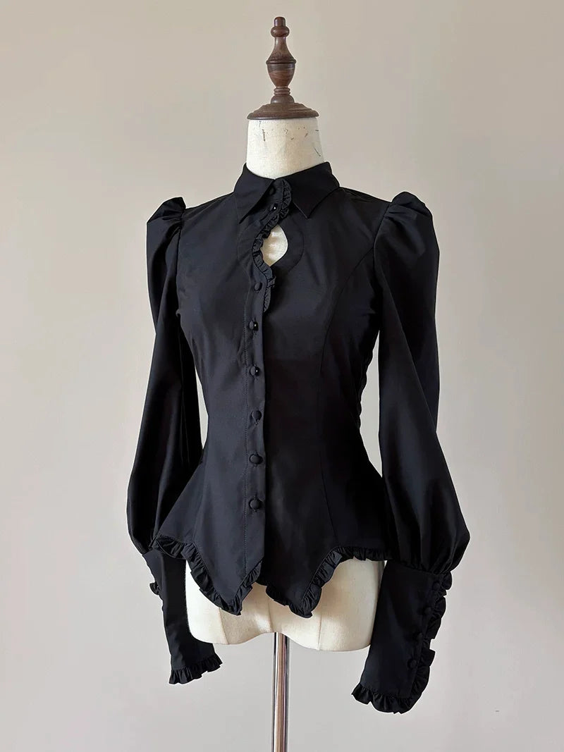 Shadow Hymn - Gothic Lolita Solid Shirt & Skirt, Side Zipper
