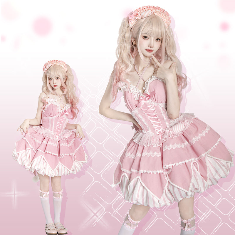 Sweety Gummy - Sweet Lolita JSK Dress Big Bow Flower Bud Lolita Dress