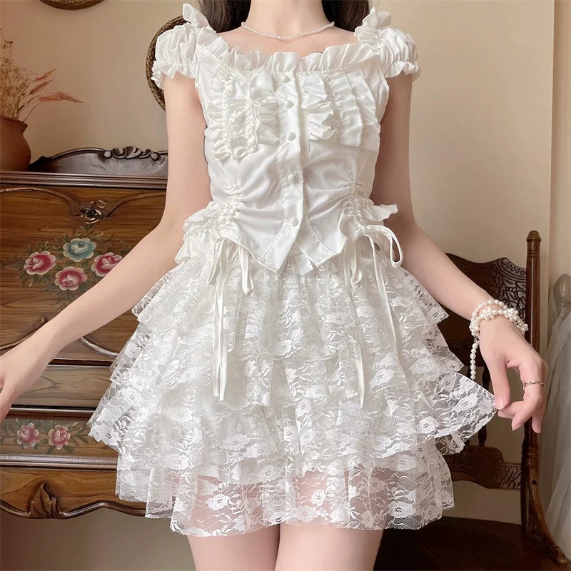 Daily Cotton Lolita Safety Shorts, White Lace Bloomers