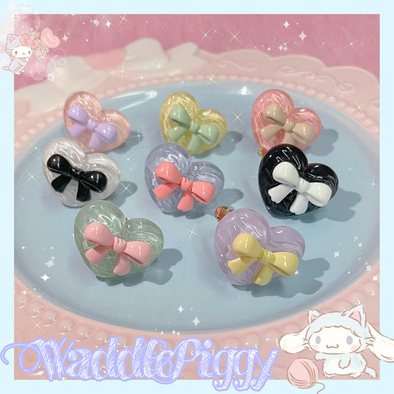 Transparent Heart Bow Adjustable Handmade Lolita Ring