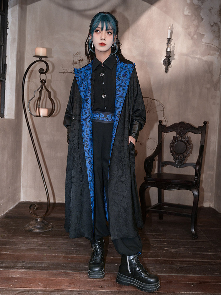 Tang Dynasty Modern Hanfu Reversible Round Neck Robe Chinese Style Printed Long Coat - South Sea Tomb 海墟引