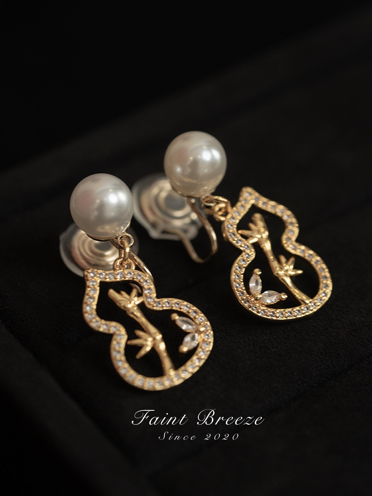 Golden Bamboo Leaf Gourd Earrings | Hanfu Jewelry