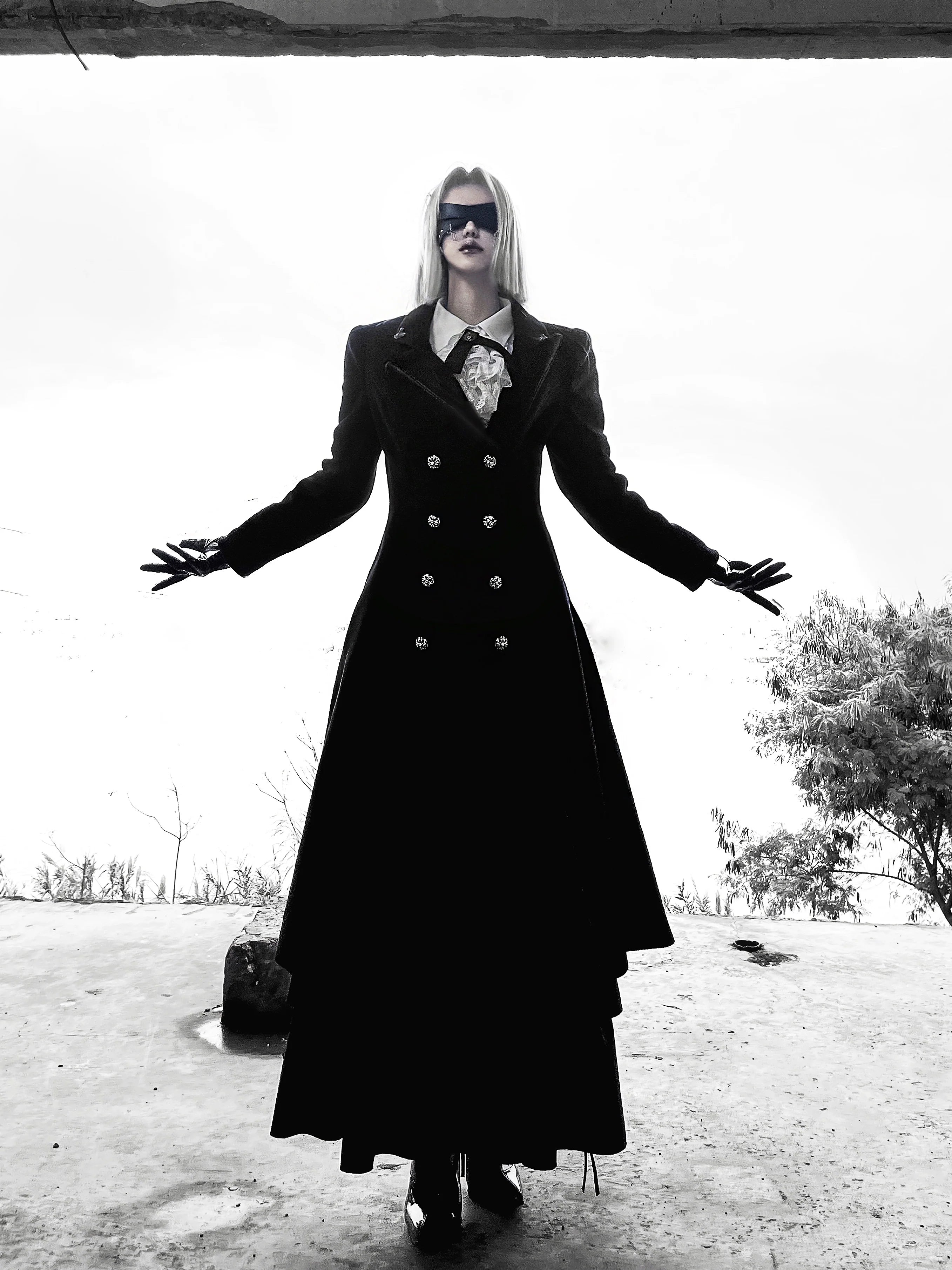 Downfall Dawn - Gothic Lolita Black Double-Breasted Coat