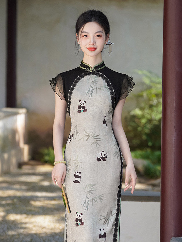 Short Sleeve Modern Midi Cheongsam | Panda