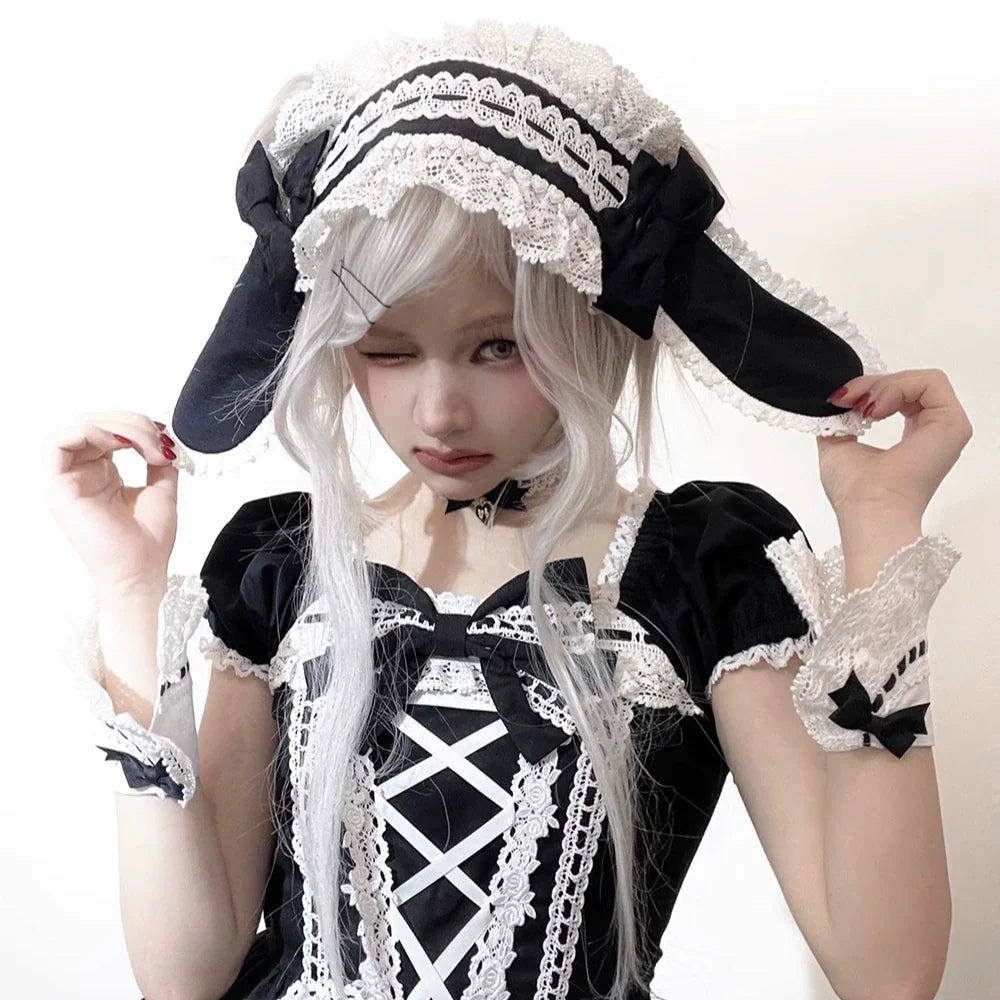 Vintage Petal Rabbit - Old School Lolita Headdress Suit With Bunny Ear