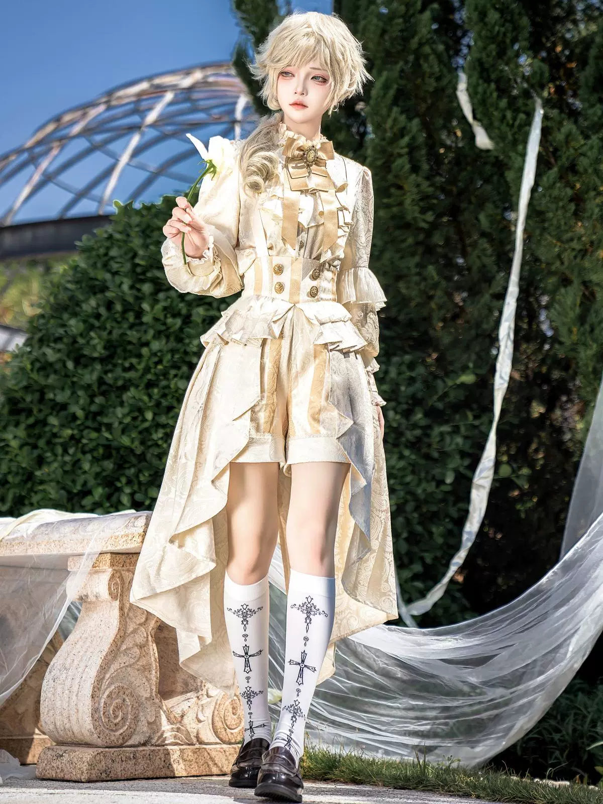 Ouji Lolita Suspender Shorts & Jacquard Shirt