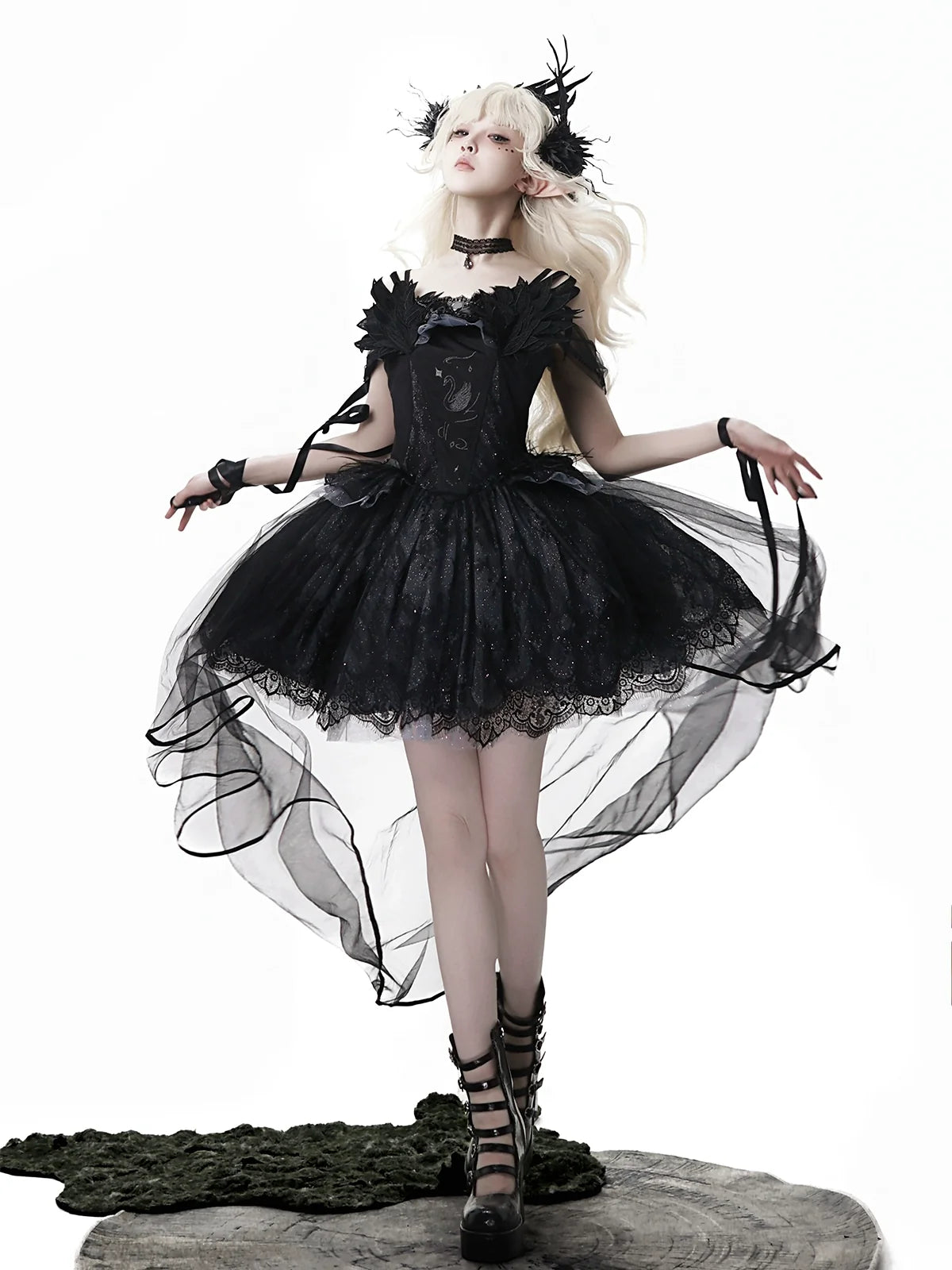 Star Swan Dream - Black Gothic Lolita JSK Dress, Swan Embroidery