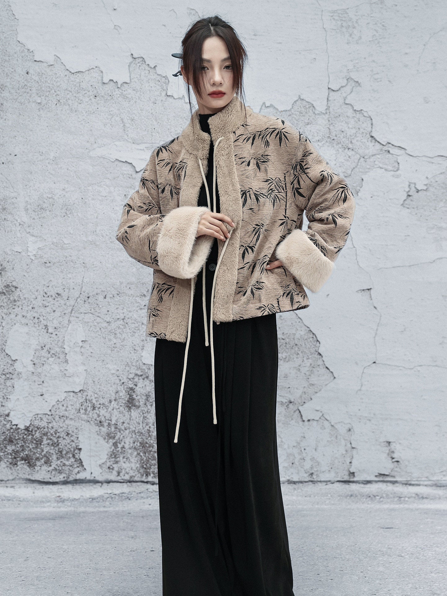 New Chinese Style Bamboo Leaf Woolen Plush Jacket - Yin Qiu 寅秋