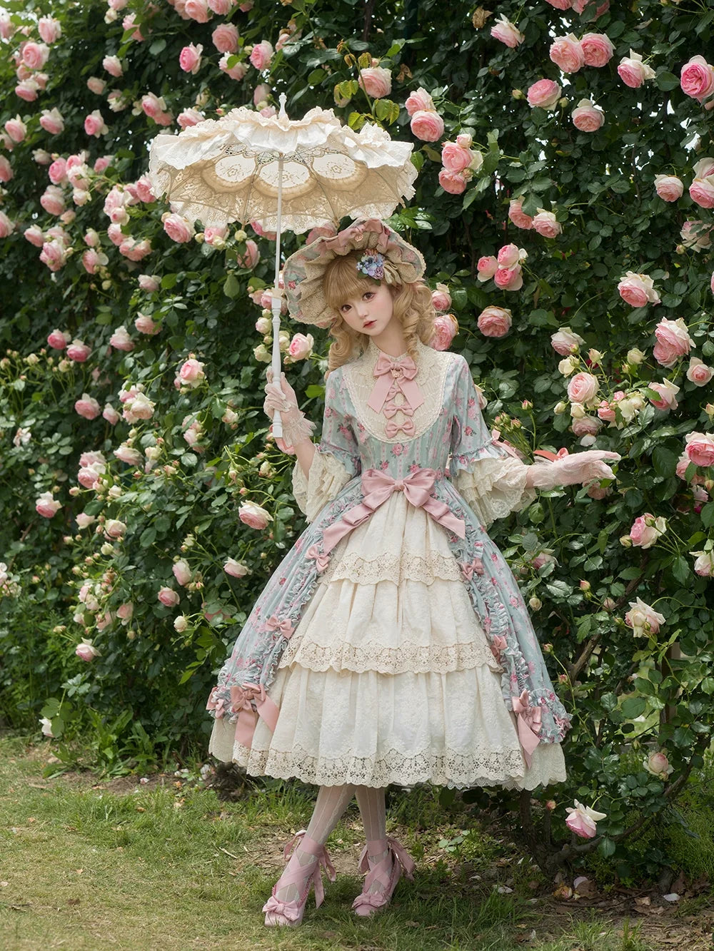 Lilyka Garden - Classic Lolita OP Dress Set Elegant Floral Wall Princess Sleeve