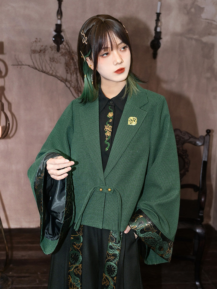 New Chinese Style Wide Sleeve Green Jacket - Shengqing 升卿