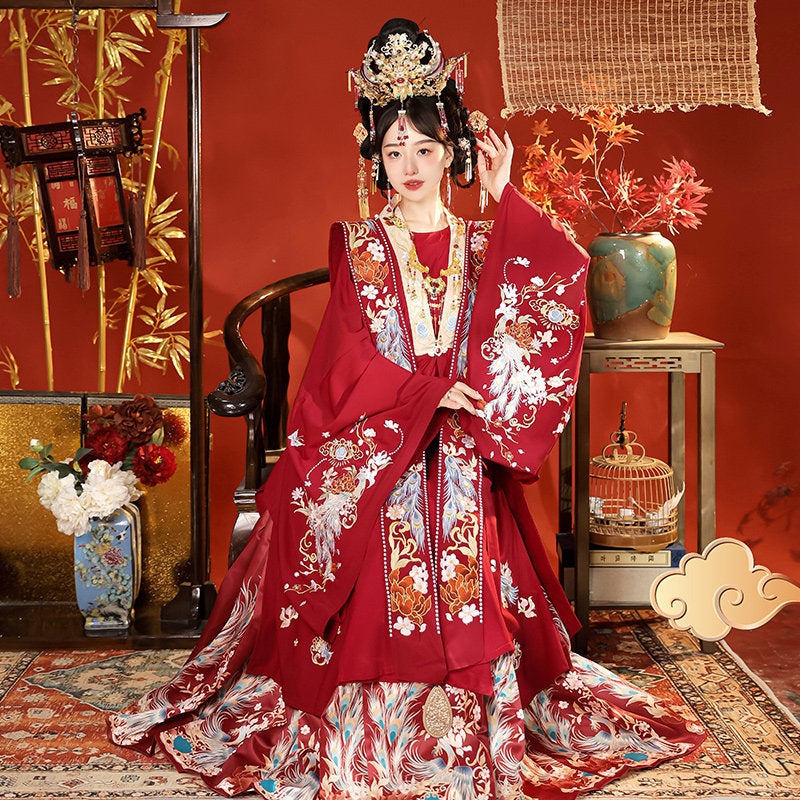 Ming Dynasty Chinese Wedding Hanfu with Xiapei & Mamian Skirt | Double Happiness 上囍