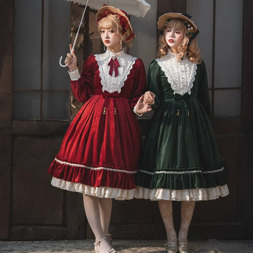 Customized Lolita Dress Vintage Elegant Velvet OP Dress