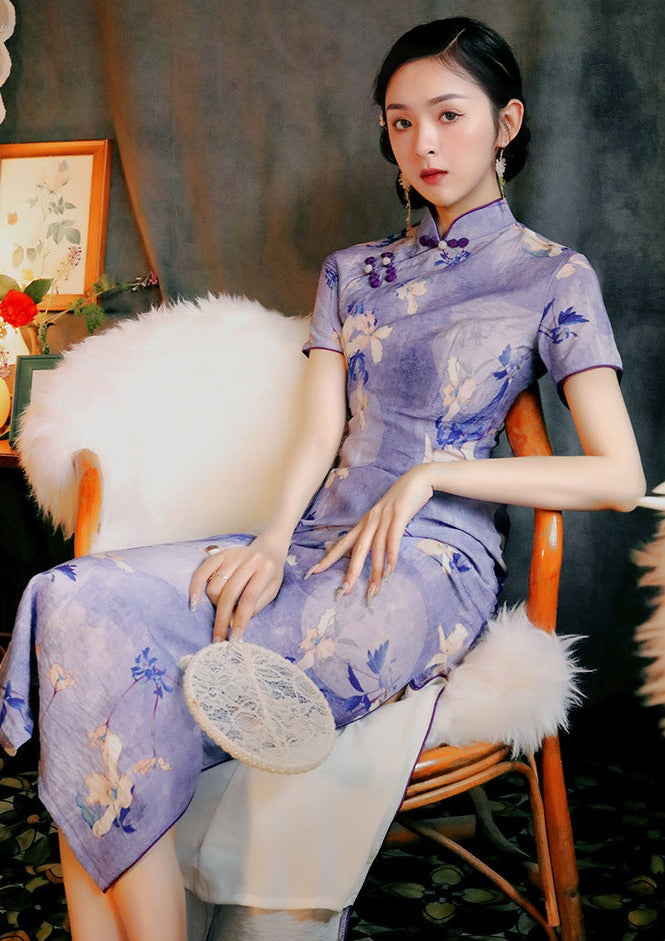Purple Magnolia | Printed Qipao (紫玉兰)