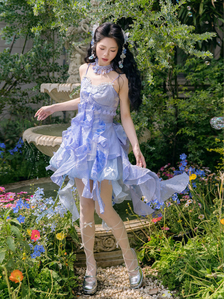 New Chinese Style Fairy Summer Slip Dress - Blue Moon Lake 海月浴兰
