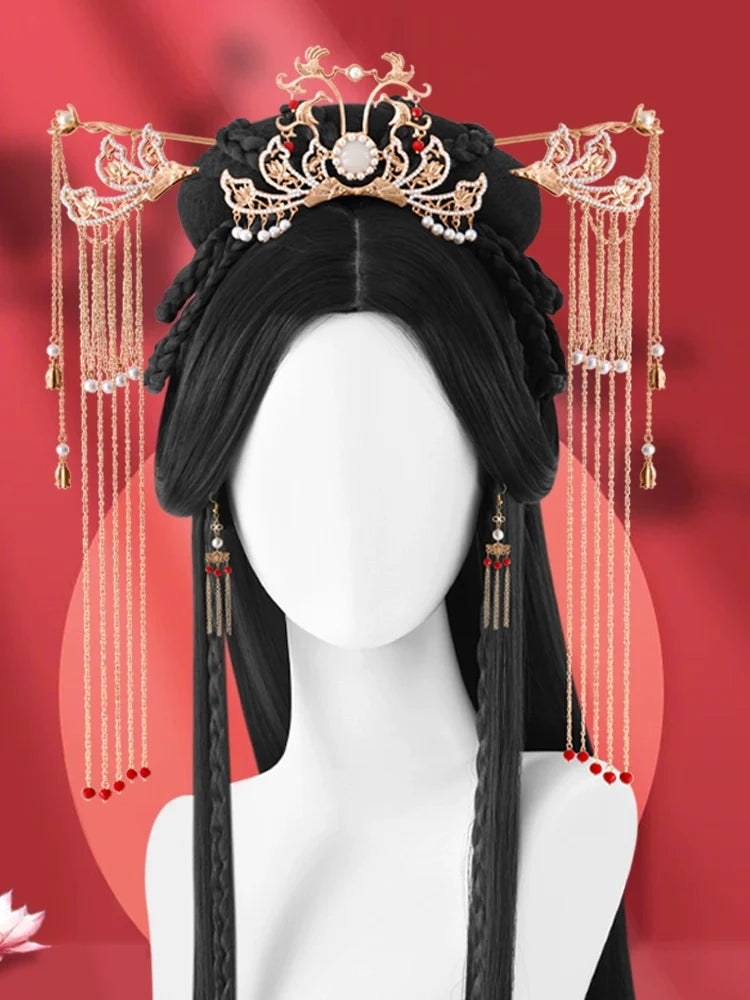 Imperial Empress Hair Wig Set | Chinese Bridal Crown & Tassel Hairpiece