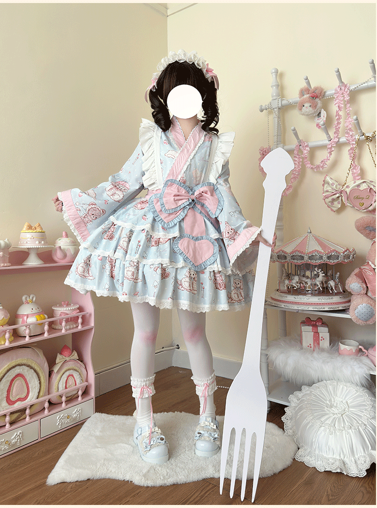 Showa Moe Bear - Plus Size Wa Lolita Dress Set Kawaii Lolita SK Suit