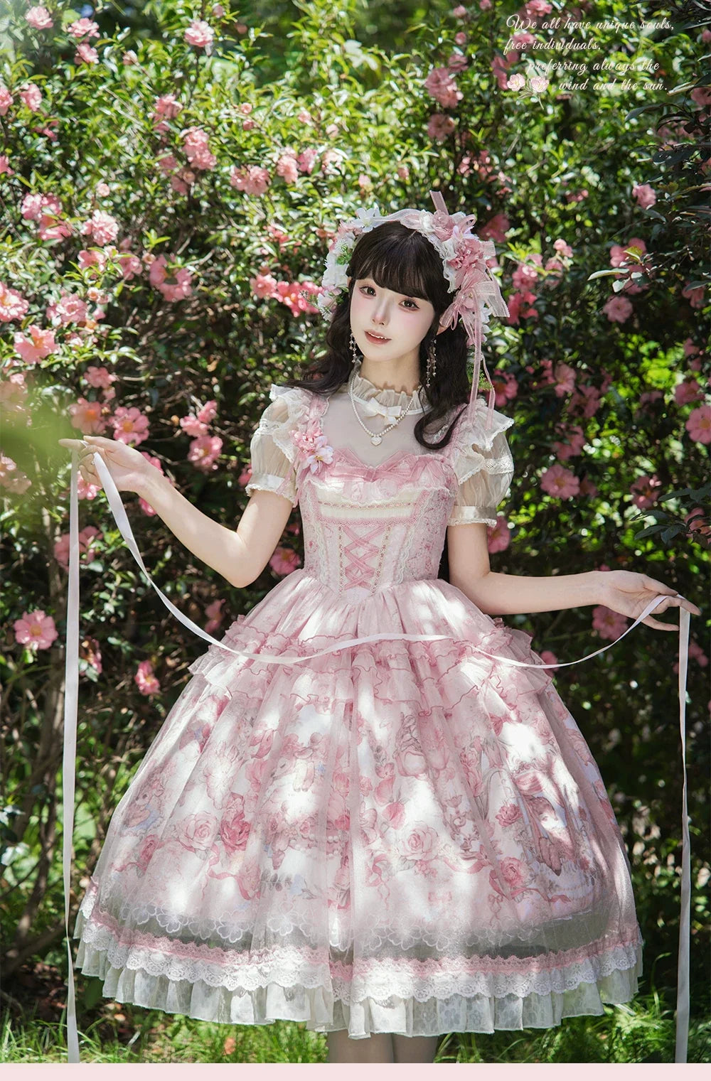 Deer Garden - Sweet Lolita Deer Printed JSK Dress with Tulle Overlay