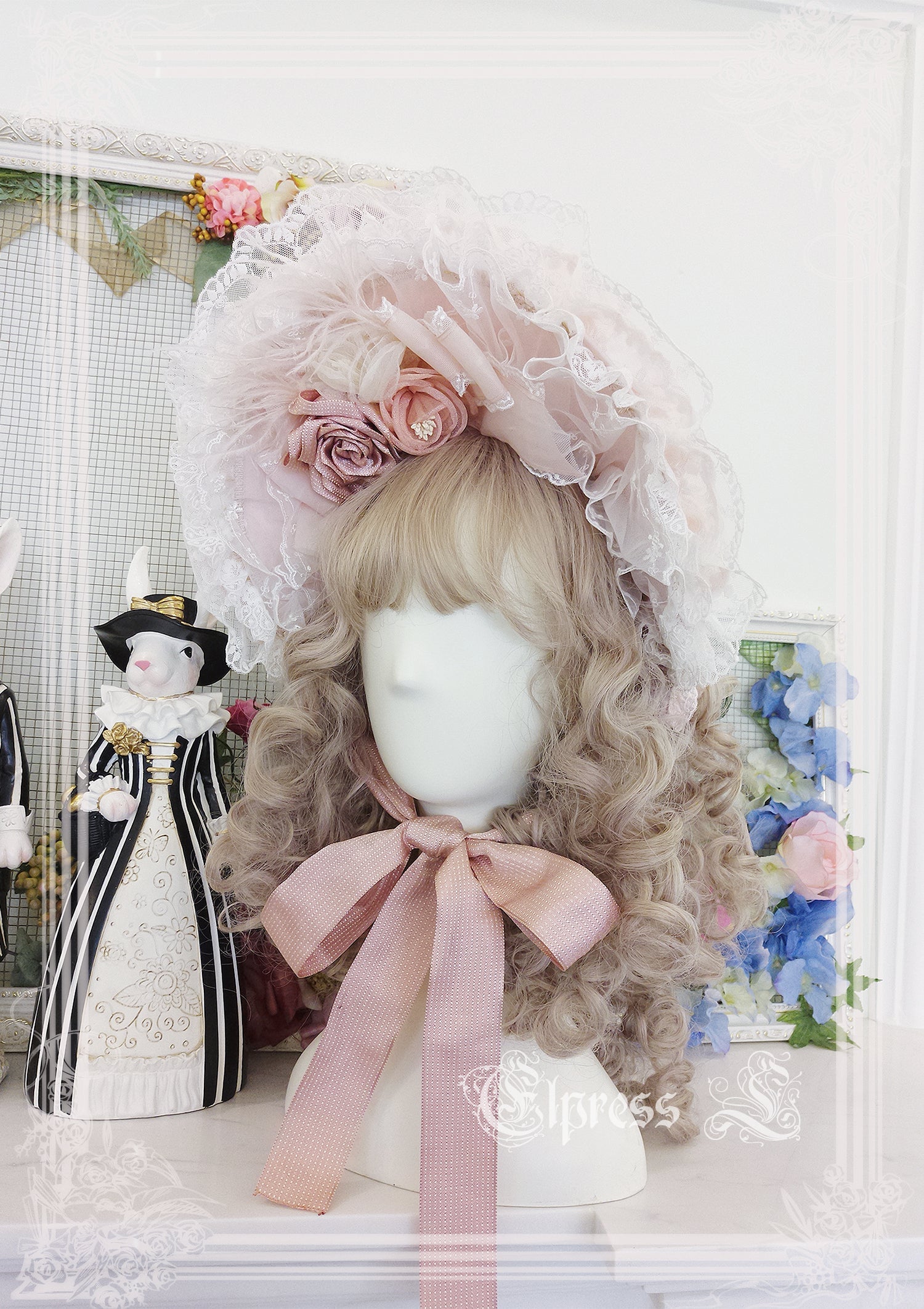 Christmas Flower Hairpins Lolita Mesh Veil KC Bonnet
