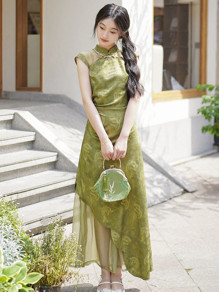 Sleeveless A Line Long Cheongsam | Jade Mountain
