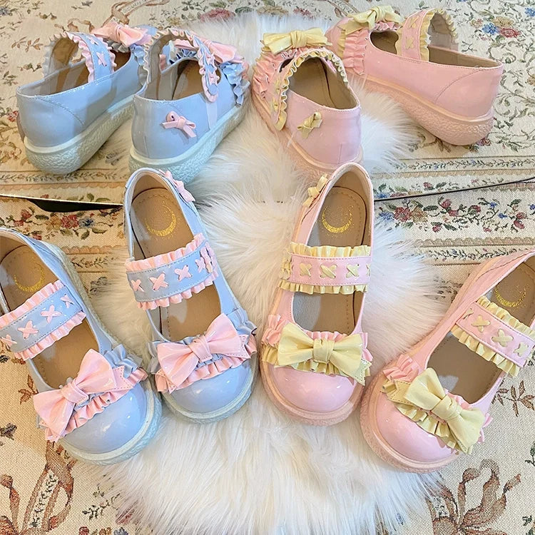 Fairy Godmother - Cute Lolita Shoes Bow Candy-Colored Lolita Flat Shoes