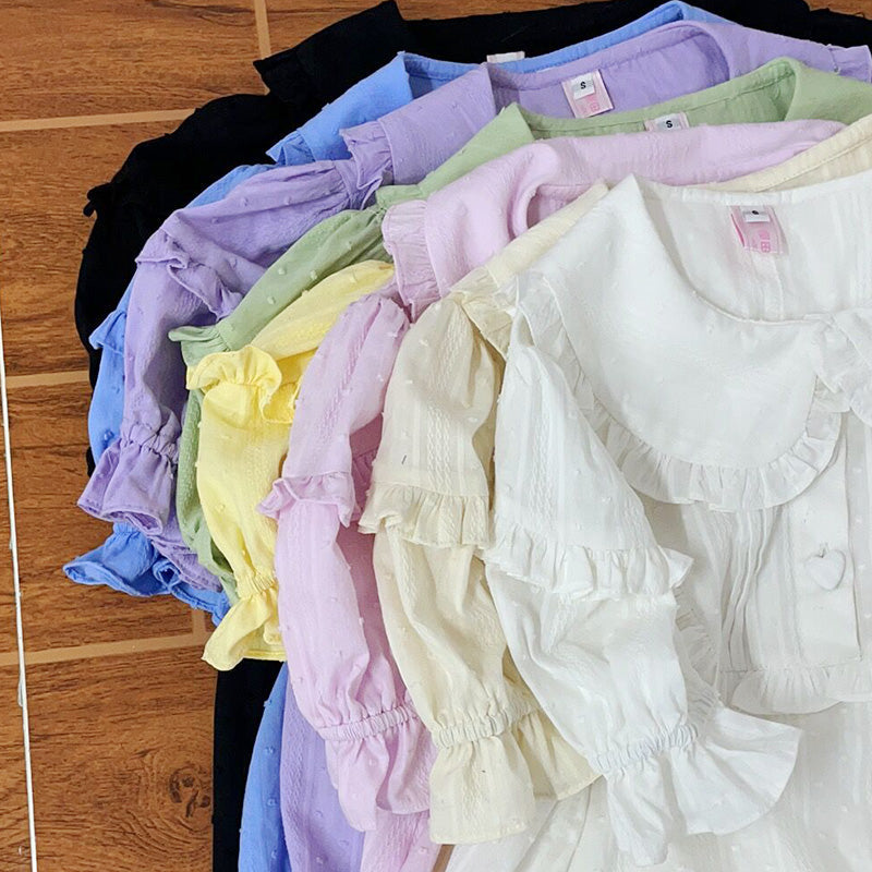 Plus Size Lolita Shirt Solid Color Short Sleeve Blouse