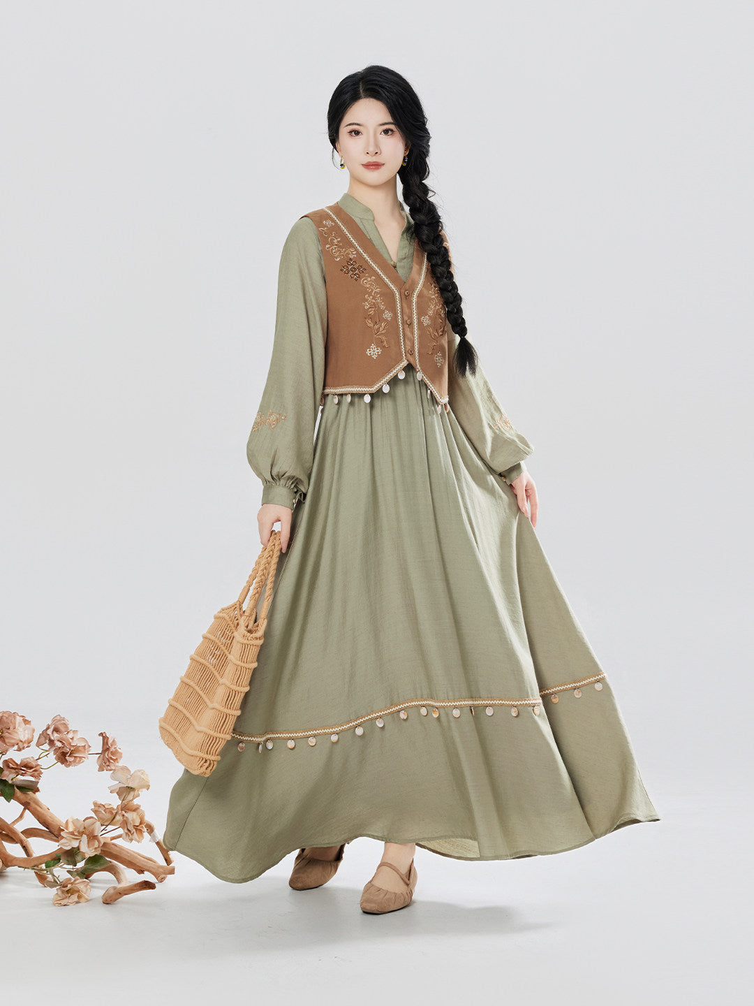 Senwu | New Chinese Style Vest and Dress Set