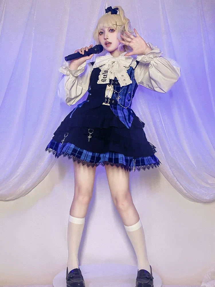 Kalila - Punk Lolita Dress Set Plaid Shorts Set