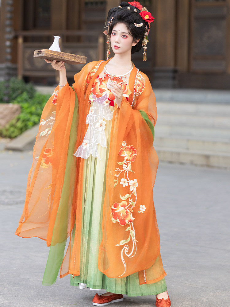 Camellia | Embroidered Hezi Dress with Wide Sleeve Jacket