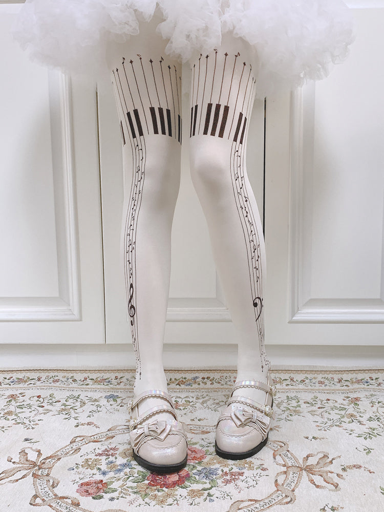 Piano Keys 120D Velvet Lolita Tights