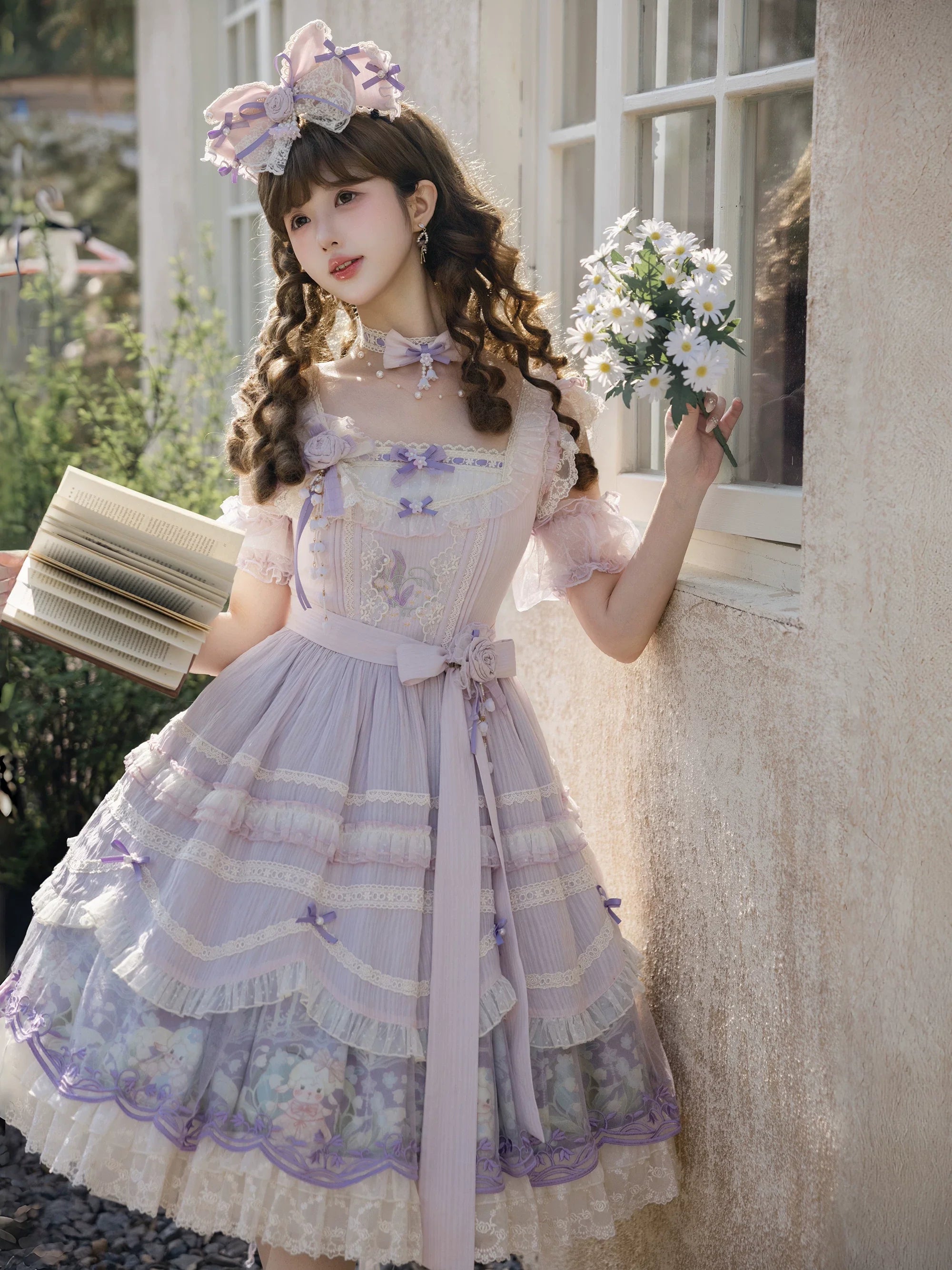 Lily of the Valley Lamb - Classic Lolita Tiered Hem JSK Dress with Embroidery
