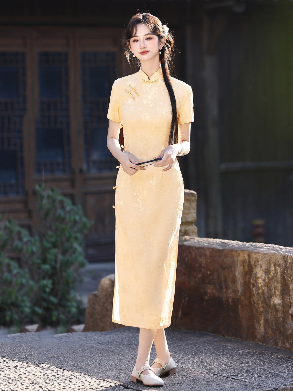 Short Sleeve Floral Midi Cheongsam | Glow
