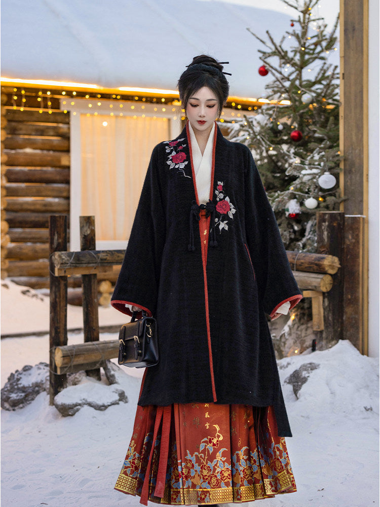 Song Dynasty Modern Hanfu Jacket and Mamianqun for Autumn and Winter - Cinnabar 朱砂痣 (Preorder)