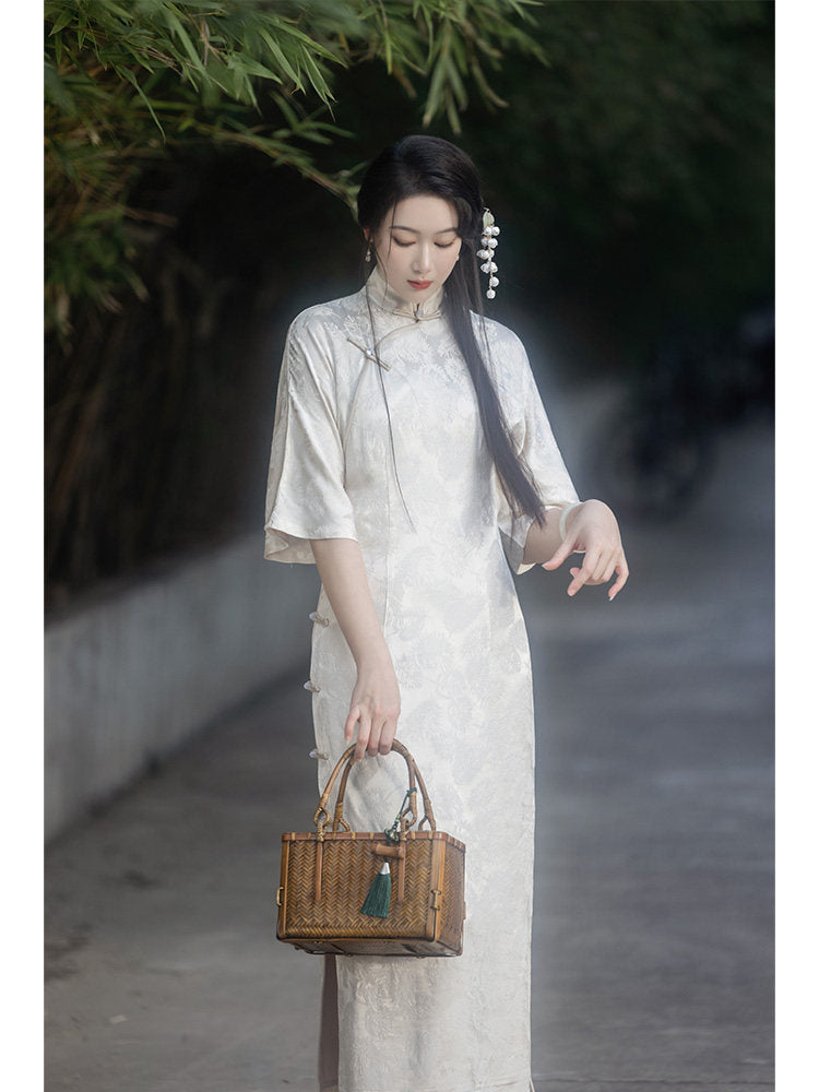 New Chinese Style Retro Flair Sleeve Cheongsam Dress - Still Spring 春不晚 (Preorder)