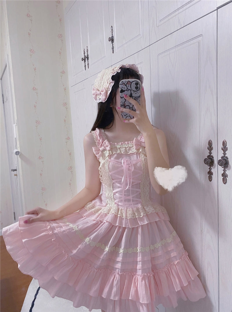 Balletcore Sweet Lolita Pink Dress Set