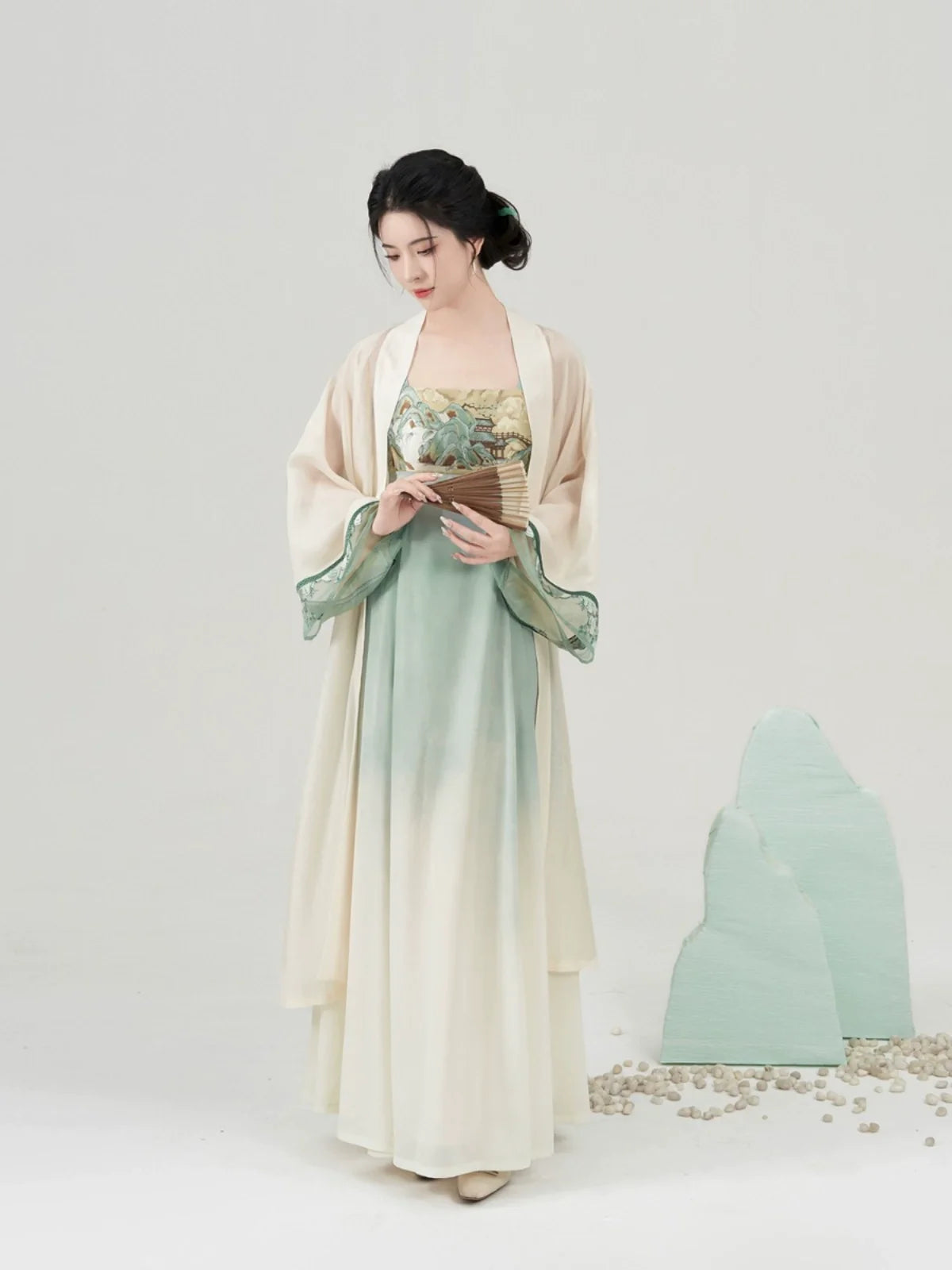 Modern Tang Dynasty Hanfu Slip Dress Set - Tranquil Mountain Path 青山行 (Preorder)