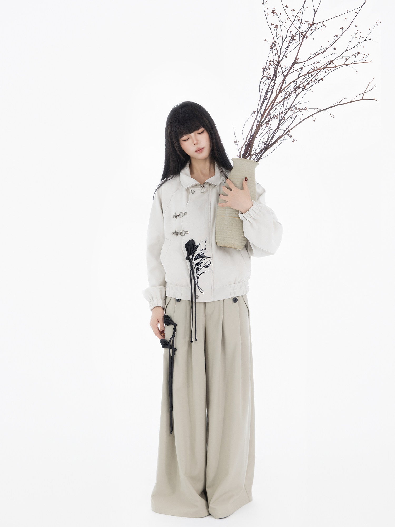 New Chinese Style Coat and Wide Leg Pants - Xuanci 玄刺