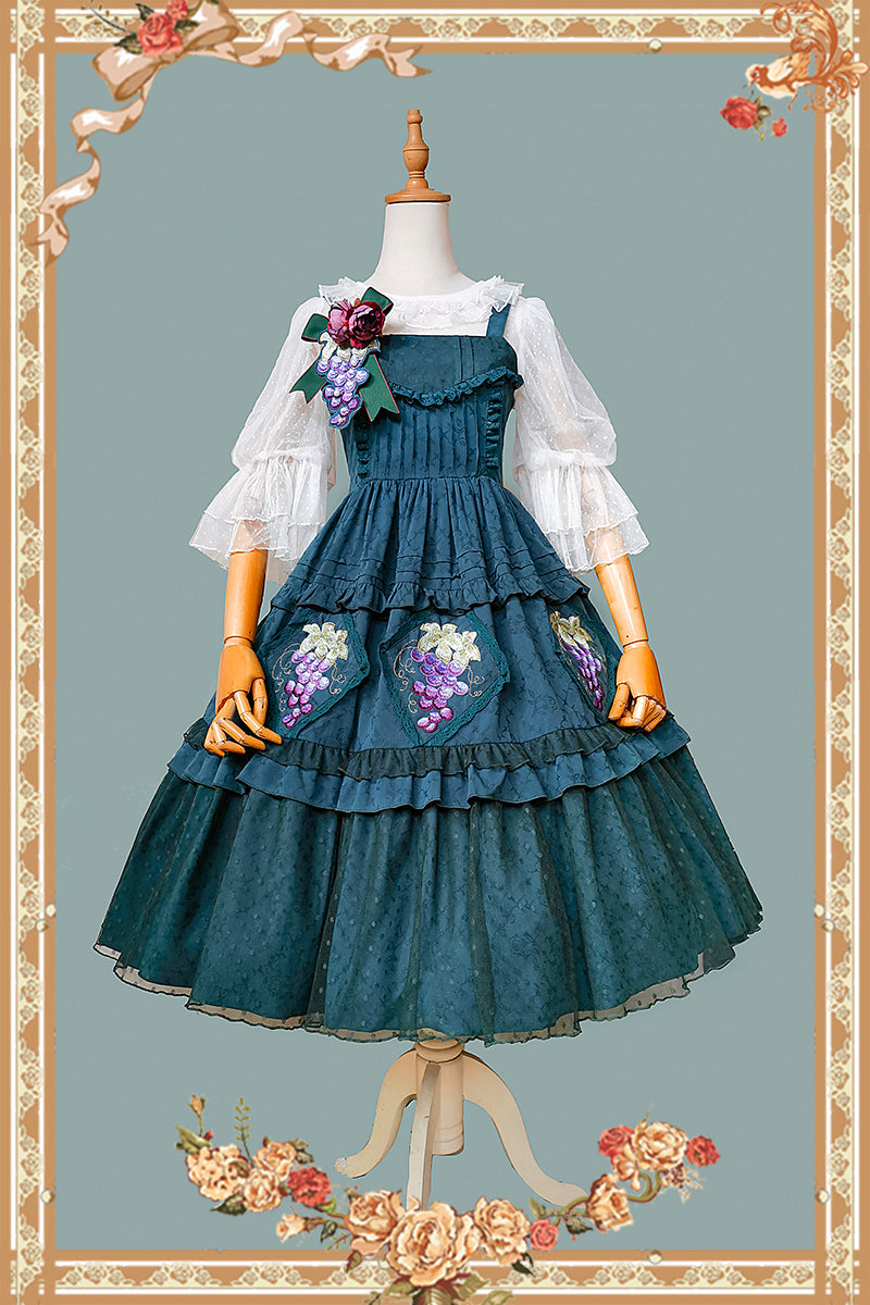 Grape Manor - Country Lolita JSK Suit with Grape Embroidery