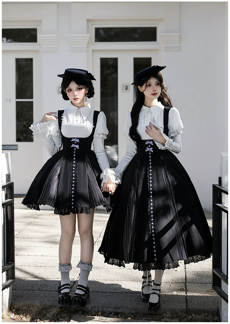 Monochrome Sonata - Classic Lolita Bust-supporting JSK Set, Piano Inspired