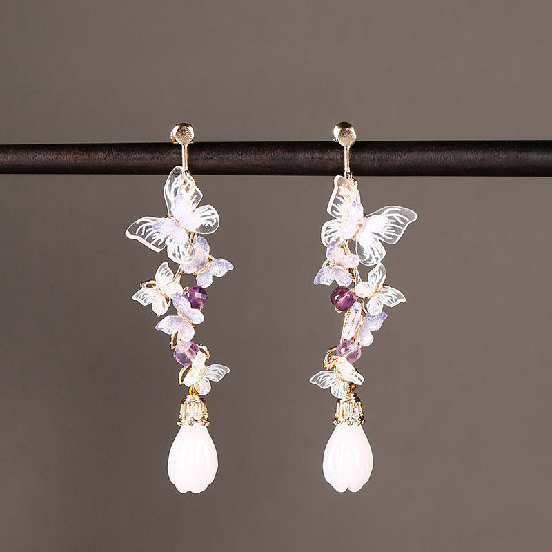 Amethyst Butterfly Drop Earrings | Cheongsam Jewelry