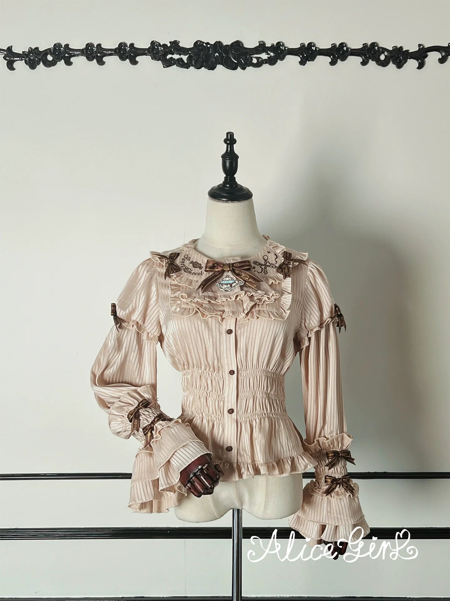 Bear Chocolate Bar - Kawaii Lolita Blouse, Long Sleeve