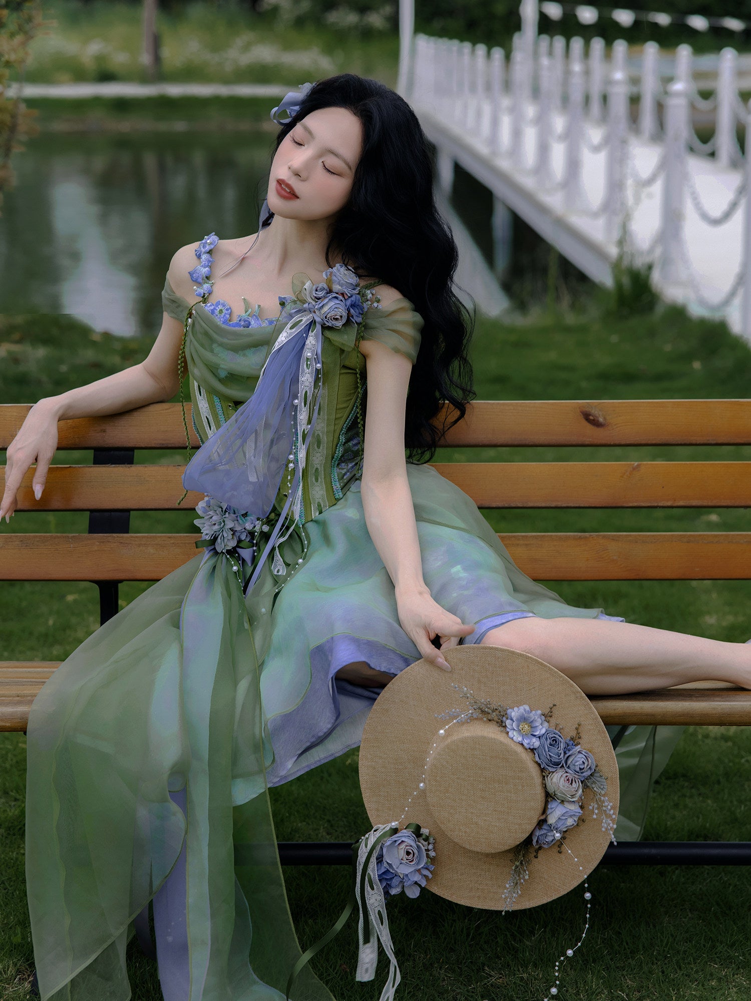 New Chinese Style Green Forest Bustier and Skirt - A Midsummer Night's Dream 仲夏夜之梦