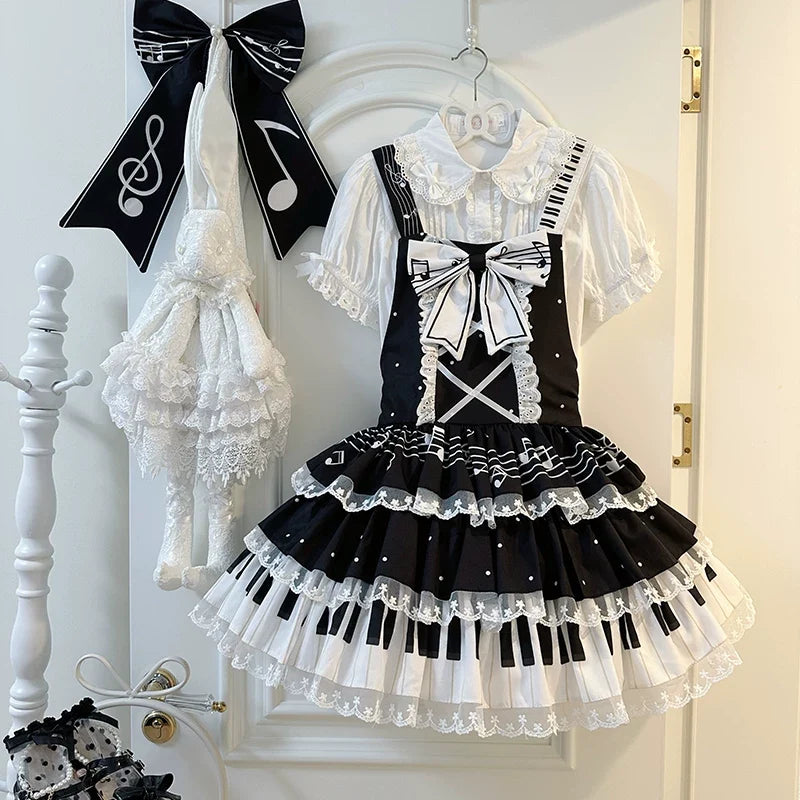 Old School Lolita Cake Saopette Dress, Piano and Music Motes