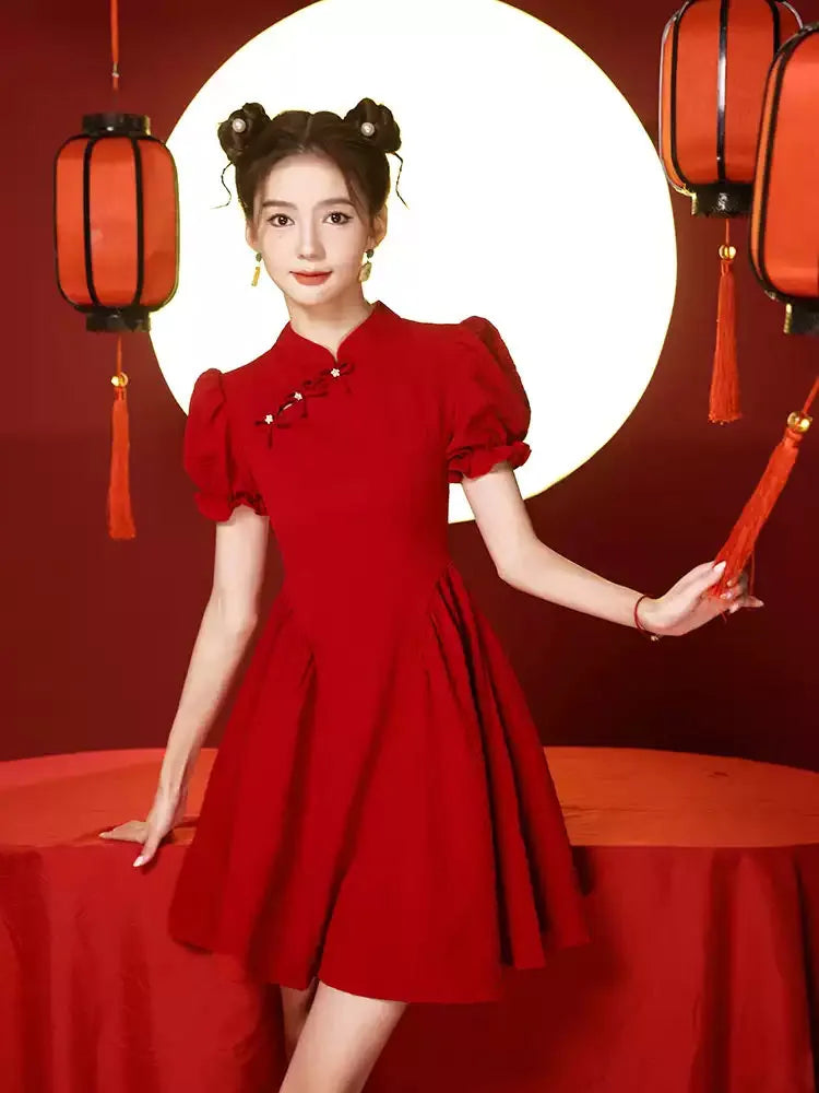Stunning Qipao Dress Red – Short Modern Chinese Dress for Women