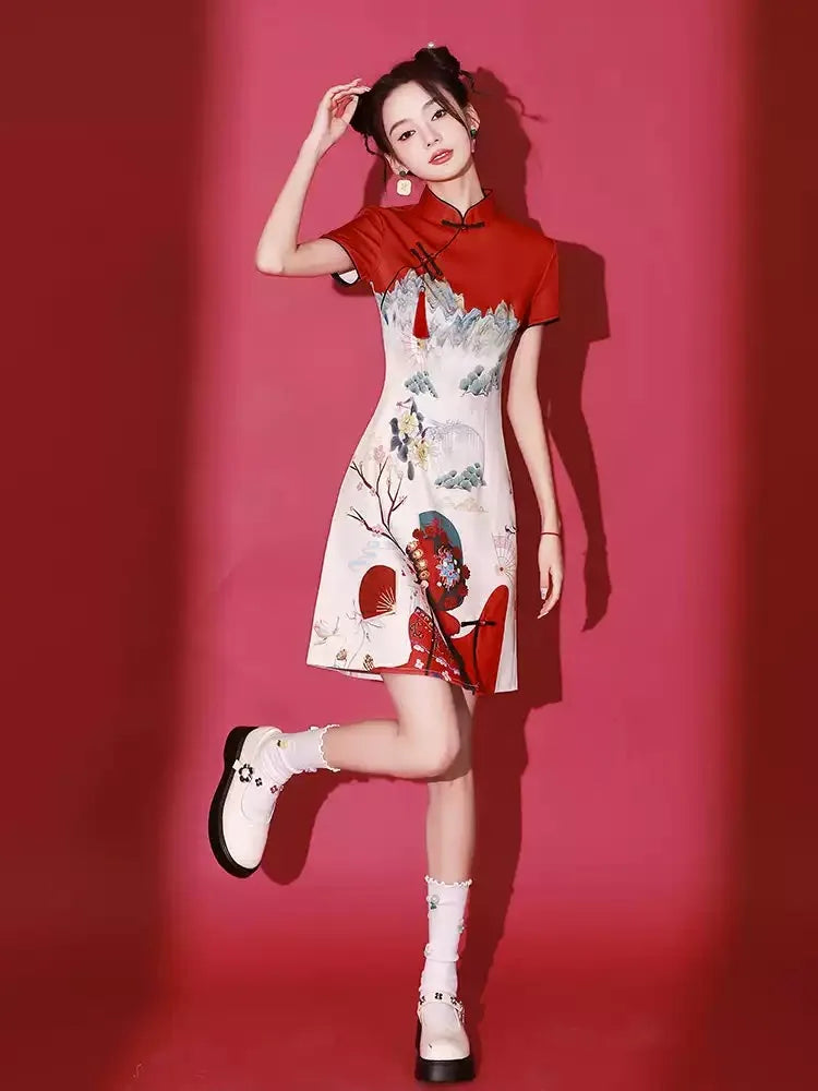 Stunning Qipao Modern 2025 | Elegant Short Red Chinese Dress