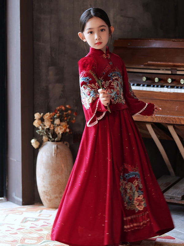 Red Dress for Girls Chinese New Year Hanfu