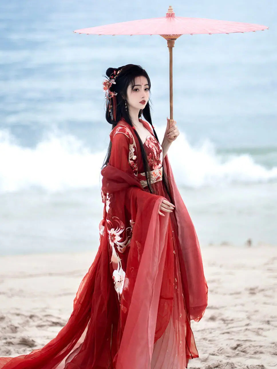 Red Ancient Chinese Imperial Tang Dynasty Hanfu Set
